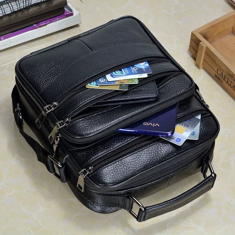 Herren Umhängetasche aus echtem Rindsleder – Hochwertige Leder Messenger Bag mit Reißverschluss für iPad & Alltag