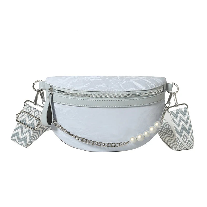 Talkingabao Damen Luxus Fanny Pack – Beaded Chain Waist Bag aus PU-Leder, Elegante Crossbody & Chest Bag 2024