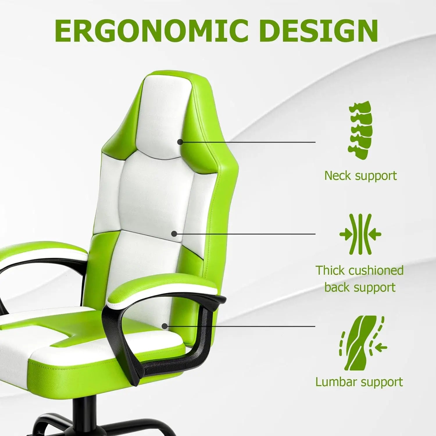 Ergonomischer Gaming Chair aus PU-Leder – Höhenverstellbarer Gamer- & Bürostuhl mit hoher Rückenlehne, Drehfunktion & Rollen für Erwachsene & Jugendliche