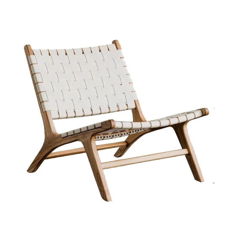 Sattel-Lounge Chair aus Eiche &amp; Rattan – Hochwertiger Freizeitstuhl mit Lederoptik für Balkon, Wohnzimmer &amp; Leisure Area