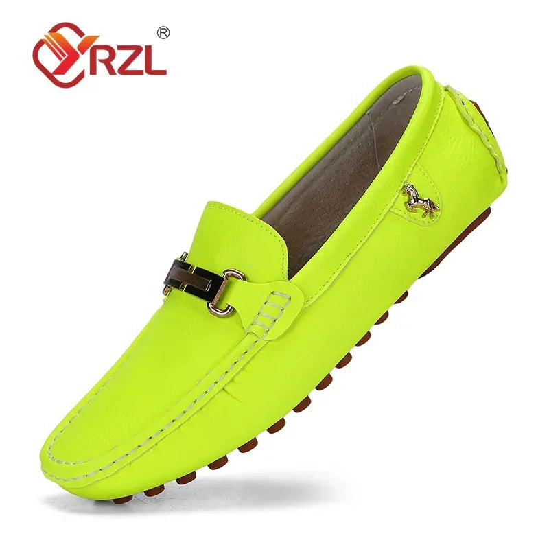 YRZL Herren Loafer aus PU-Leder – Handgefertigte Slip-On Mokassins, Komfortable Driving Shoes in Weiß für Alltag & Freizeit