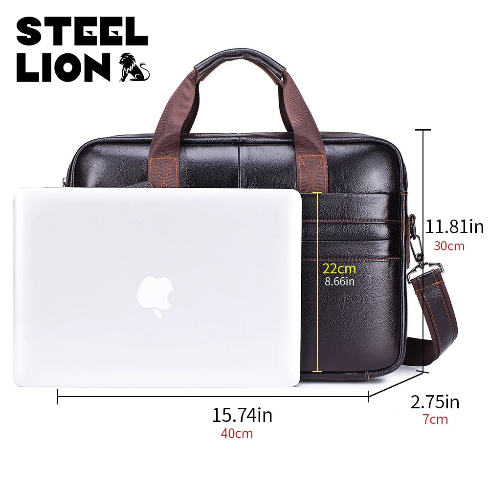 STEEL LION Herren Leder-Aktentasche – Große Business- und Laptop-Tasche aus Cowhide, Hand- und Schultertragbar