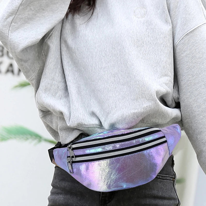 Yogodlns Damen Laser Bauchtasche – Holografische PU-Leder Fanny Pack, Geometrische Chest Bag & Travel Hip Bag