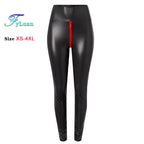 Dames PU Lederleggings Taille Haute – Mat Push-Up Leggings mit Doppelreißverschluss, Stretch &amp; Knöchellänge 