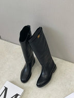 Dames Knight Boots aus véritable Rindsleder – Minimalistische Mid-Calf Lederstiefel mit weichem Schaft &amp; komfortablem Absatz