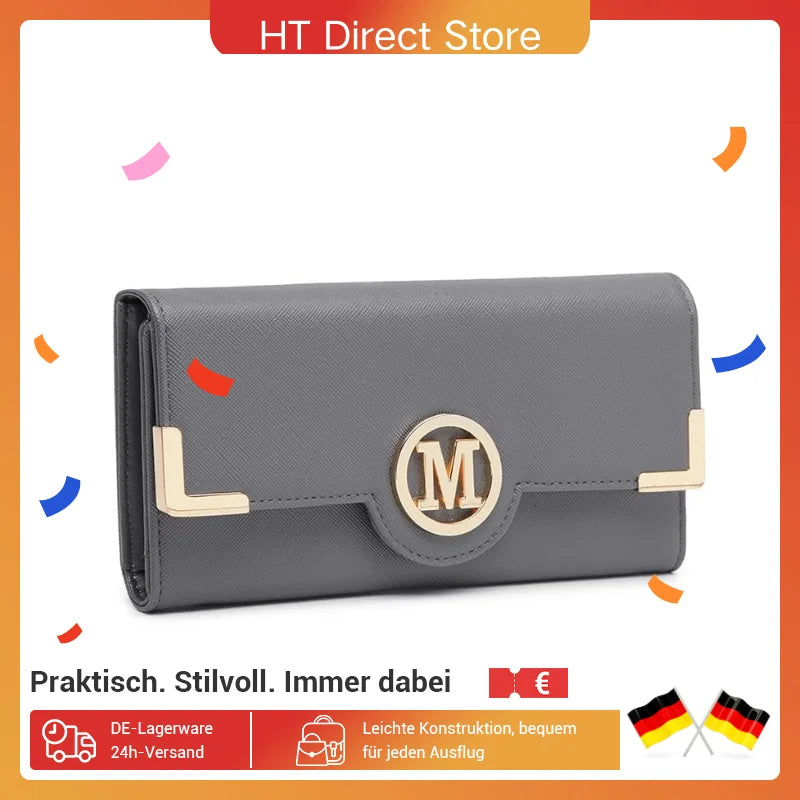 Miss Lulu Damen Geldbörse – Langes PU-Leder Portemonnaie mit Reißverschluss, Kartenfächern, Münzfach & Handyfach