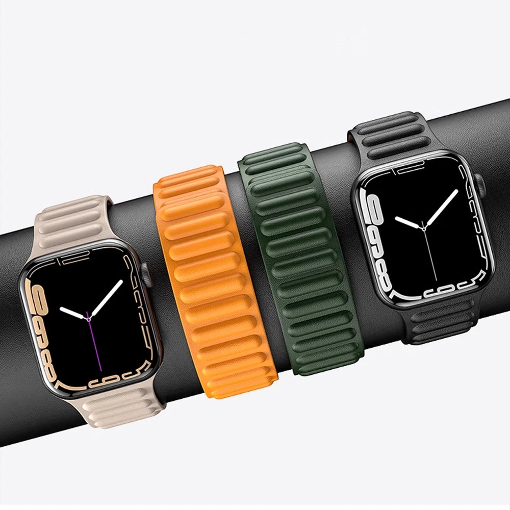 Pulsera de cuero magnética para Apple Watch – Correa de cuero original de 38–49 mm para las series 3–11, SE y Ultra 2