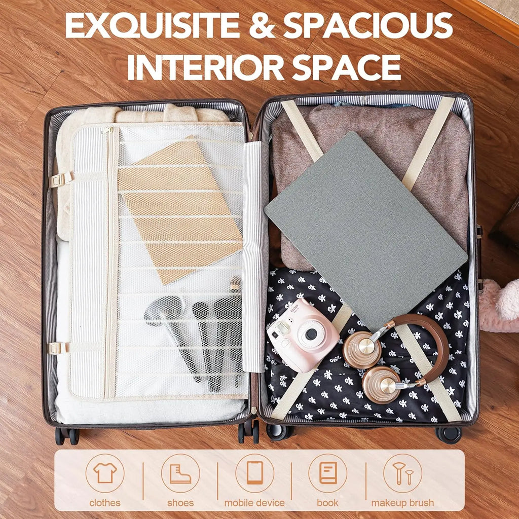 Urecity 3-teiliges Vintage PU-Leder Rolling Luggage Set – 20/24/28 Zoll Trolley Koffer mit Handtasche für Damen & Herren