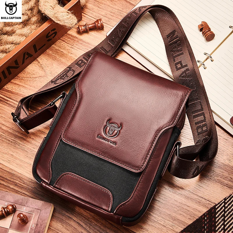 BULLCAPTAIN Herren Leder Messenger Bag – Casual & Business Crossbody Bag aus Echtem Leder