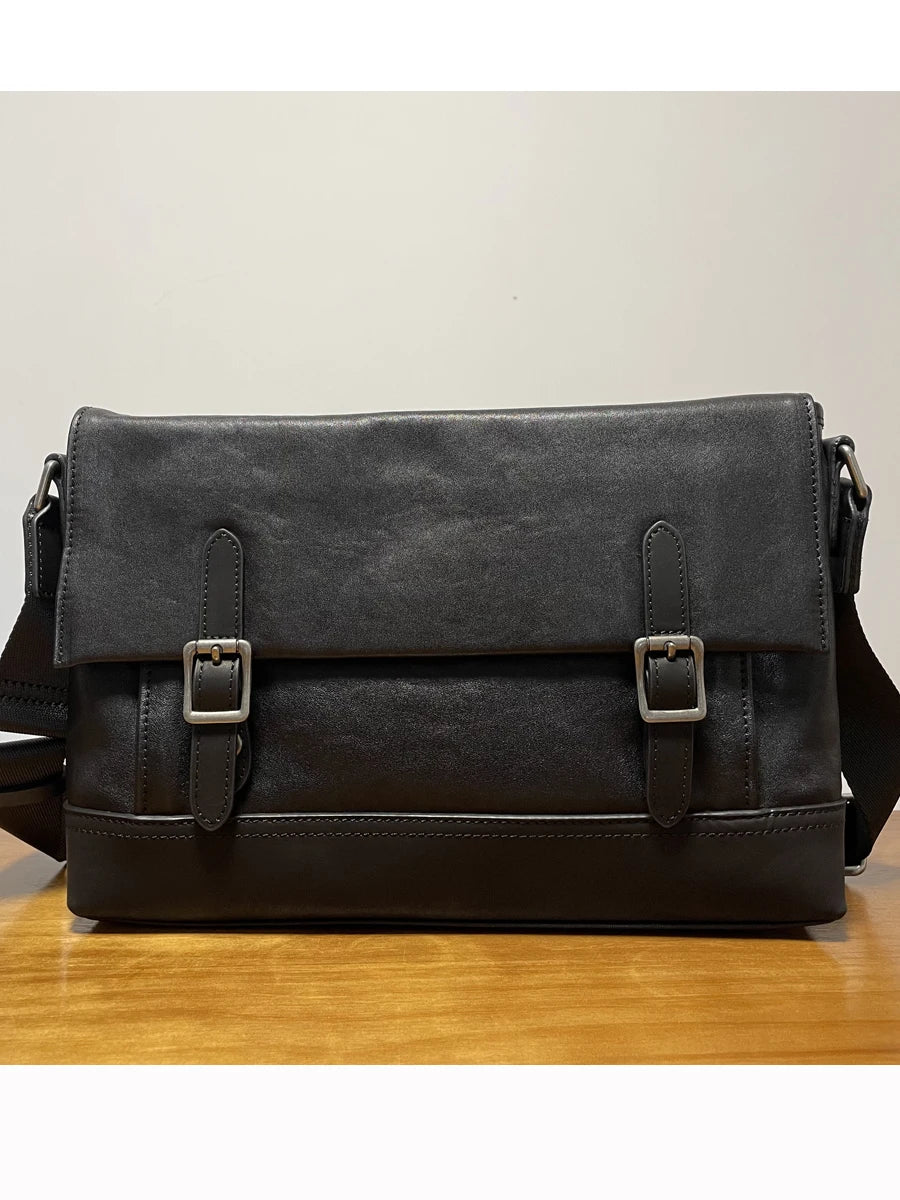 pndme Herren Leder-Messenger Bag – Echtes Cowhide Leder Satchel für Arbeit, Alltag & Business