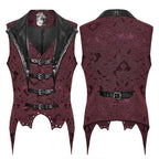 PUNK RAVE Herren Gothic Lederweste – Jacquard Lapel Waistcoat mit Fledermaus-Saum, Edle Slim Fit Weste für Party & Dark Fashion
