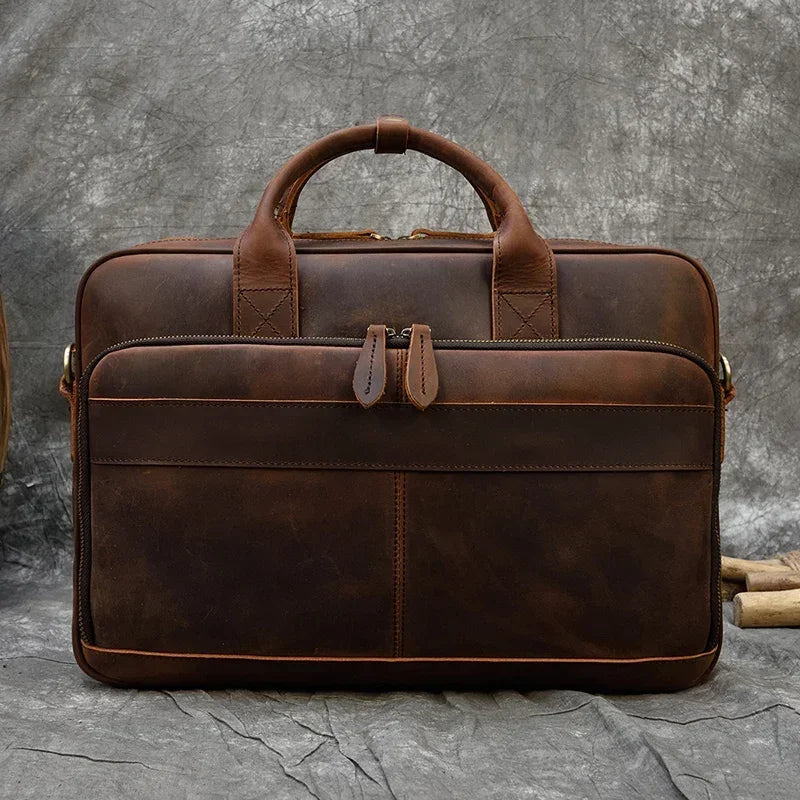 Retro Leder-Laptoptasche & Aktentasche für Herren – Echtes Rindsleder, 15,6" Business-Tasche, Vintage-Stil, Große Kapazität
