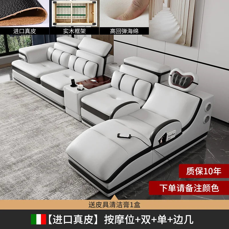 Minimalistisches Luxus Leder Ecksofa mit Massagefunktion – Modernes Designer Sofa im L-Format für stilvolle Wohnzimmer