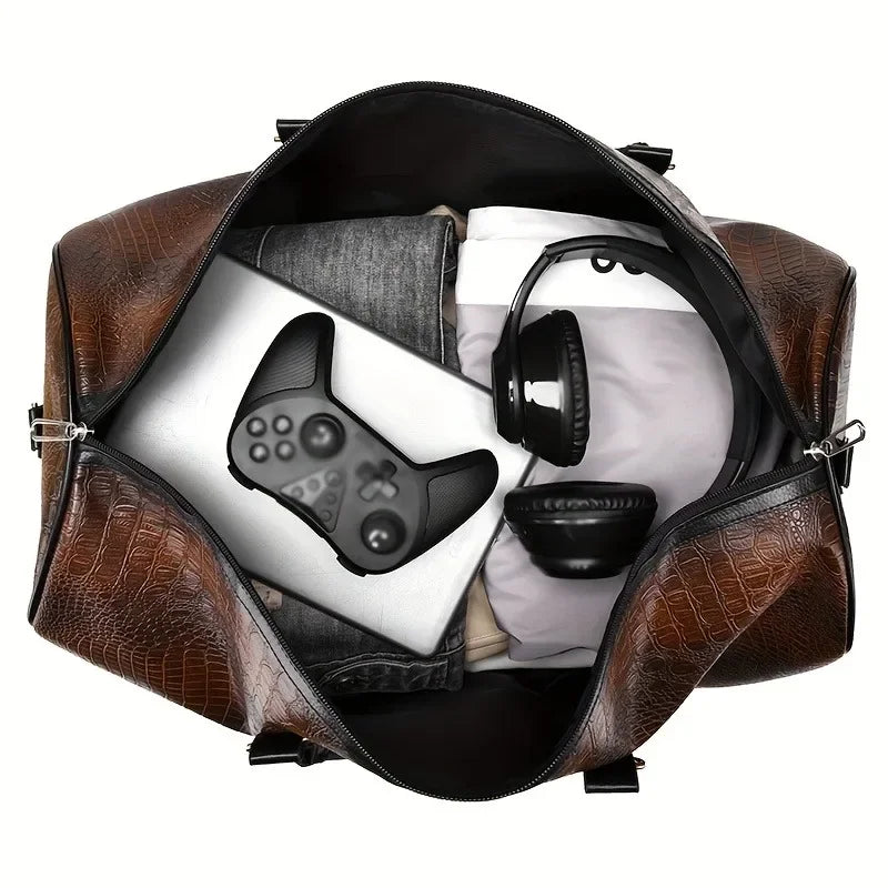 Große Retro Reisetasche mit Krokodilprägung – Sac de voyage unisexe en PU robuste, stilvolle Wochenend- &amp; Urlaubstasche