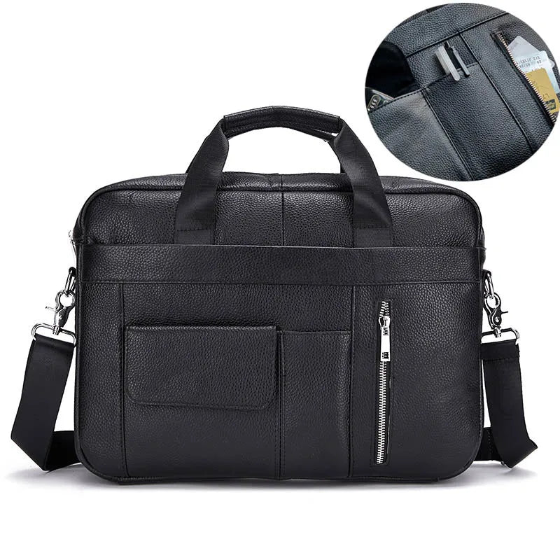 LACHIOUR Herren Lederhandtasche – Casual Business Laptop Messenger Bag für 15,6 Zoll, Reise & Alltag