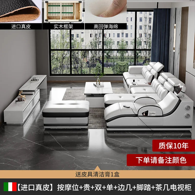 Minimalistisches Luxus Leder Ecksofa mit Massagefunktion – Modernes Designer Sofa im L-Format für stilvolle Wohnzimmer