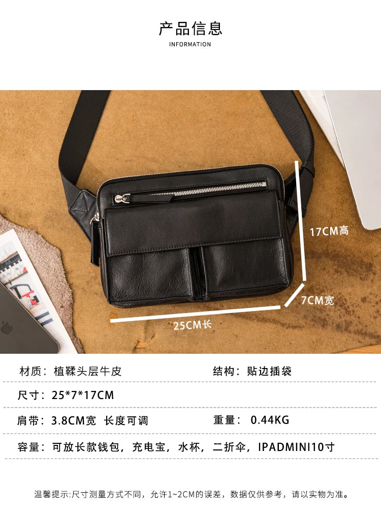 pndme Herren Leder-Messenger Bag – Handmade Cowhide Schultertasche für Arbeit, Reisen & Outdoor, Schwarz