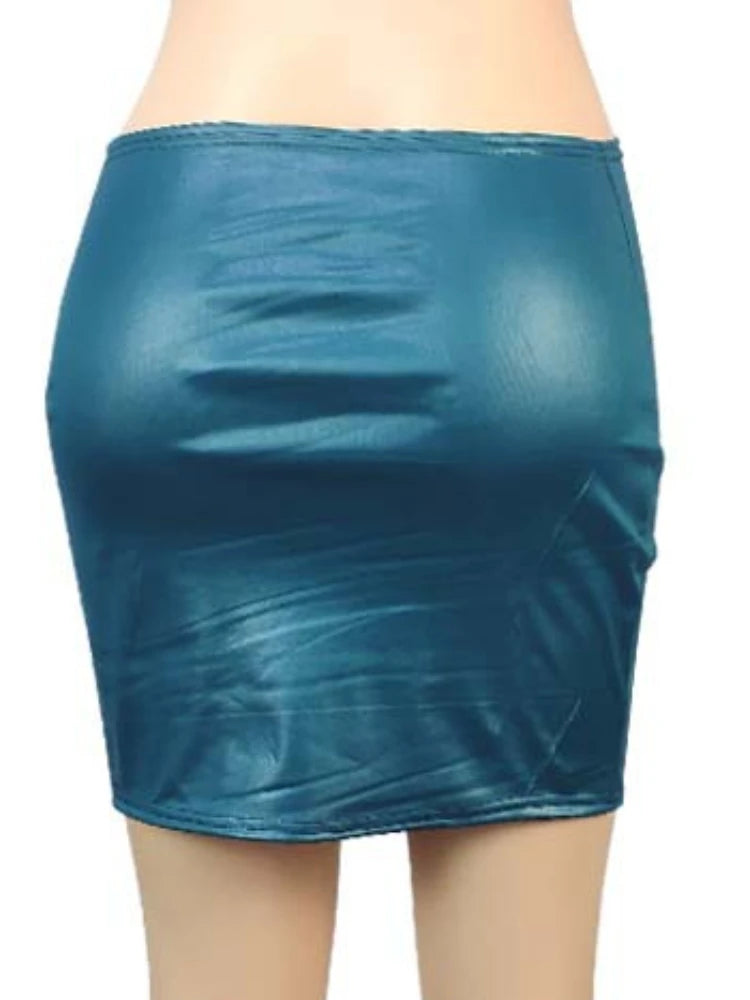 Damen PU Leder Minirock Schwarz – High Waist Bodycon Rock mit Metallring & Seitenschlitz, figurbetonter Club- & Partyrock in Lederoptik