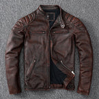Herren Lederjacke aus 100 % Rindsleder – Biker Motorradjacke mit Stehkragen, Cashmere-Futter & Reißverschluss, Herbst & Winter (Plus Size)