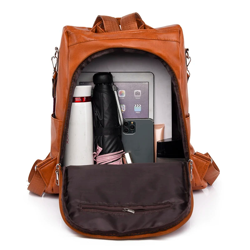 KMFFLY Damen Lederlook Rucksack Vintage – Hochwertiger Anti-Diebstahl Rucksack für Schule, Freizeit & Reisen, stilvolle Schultertasche für Frauen