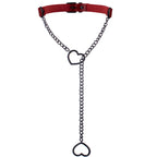 Schwarzer Leder Choker mit Herz & Kette – Punk Gothic Halsband für Damen, Goth Schmuckaccessoire