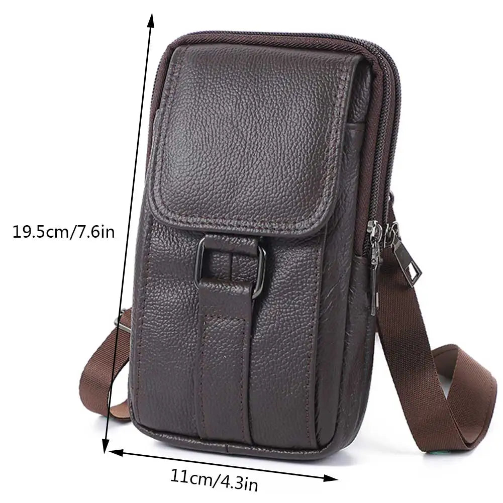 MOJOYCE Herren Leder Messenger & Bauchtasche – Tragbare Cowhide Crossbody Bag mit Multi-Fächern für Outdoor, Sport & Alltag