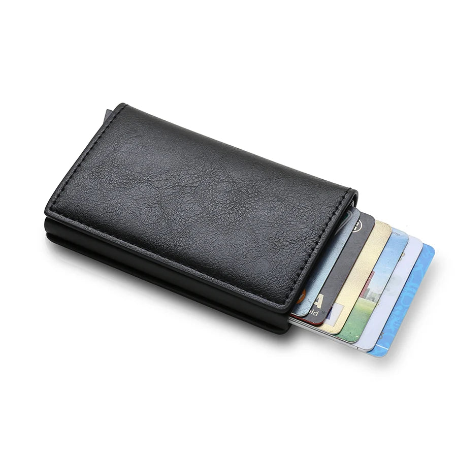 RFID Aluminium Kartenhalter für Herren – Slim Smart Wallet aus Carbonfaser & Kunstleder | Business Kreditkartenetui mit Diebstahlschutz