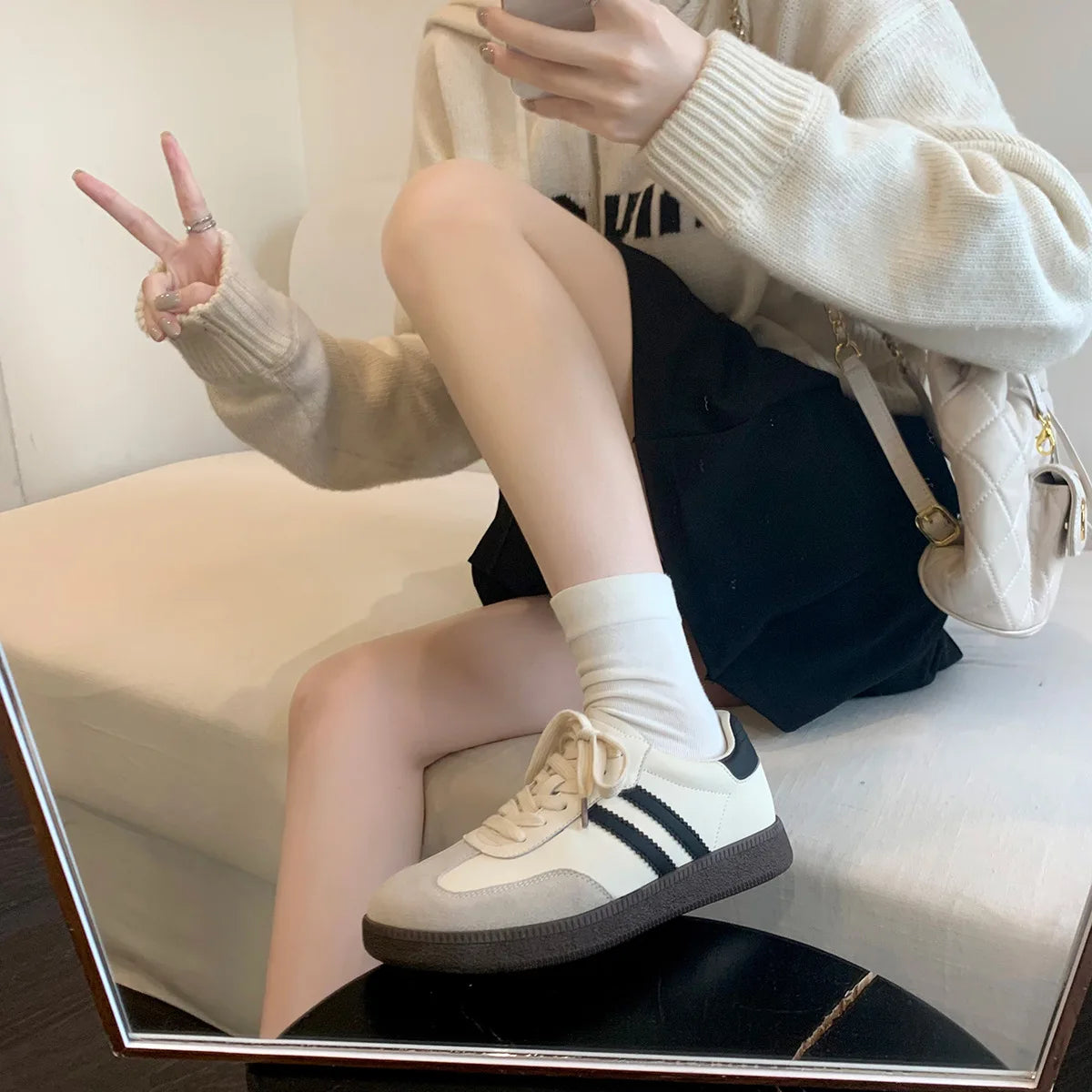 Damen Leder Sneaker im British Style – Retro Vulcanized Shoes aus echtem Rindsleder für Alltag & Freizeit