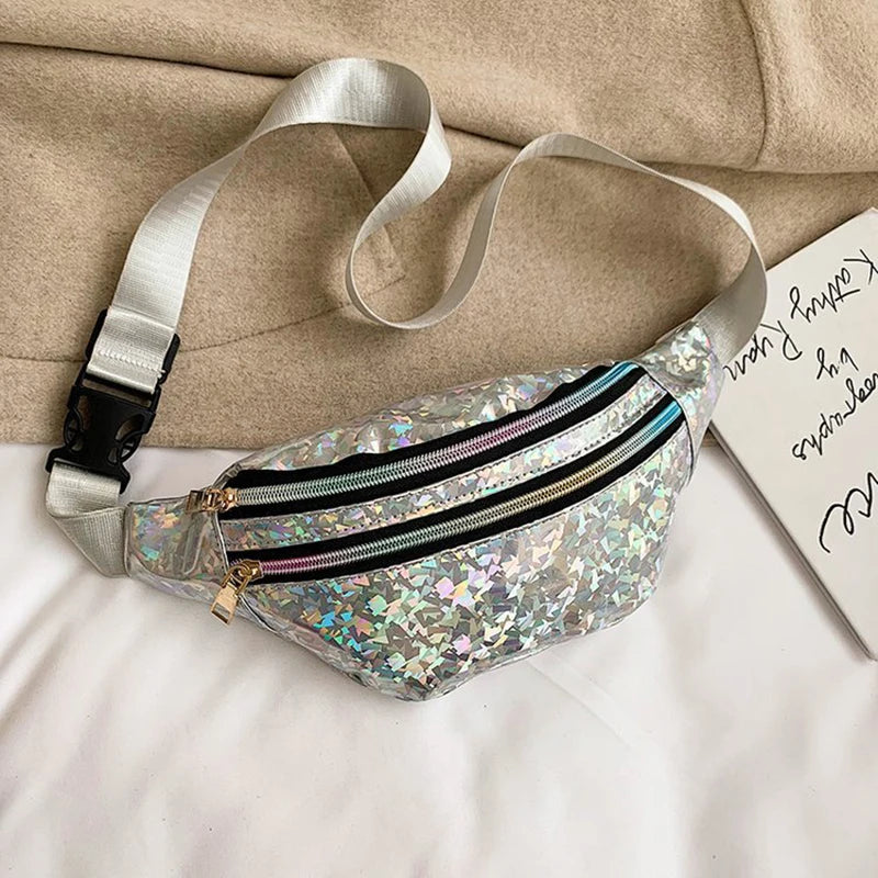 Yogodlns Holografische Fanny Pack – Laser PU-Leder Bauchtasche für Damen, Hologram Waist Bag & Crossbody Hip Bag