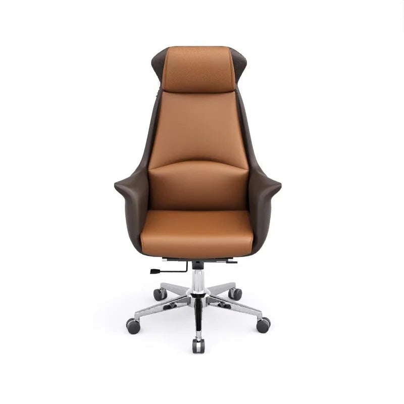 Boss Bürostuhl mit hoher Rückenlehne aus Leder – Drehbarer Executive Office Chair im Light-Luxury Stil für Büro, Studium & Meetings