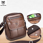 BULLCAPTAIN Herren Leder Umhängetasche – Casual Business Messenger Bag aus Rindsleder mit Großer Kapazität