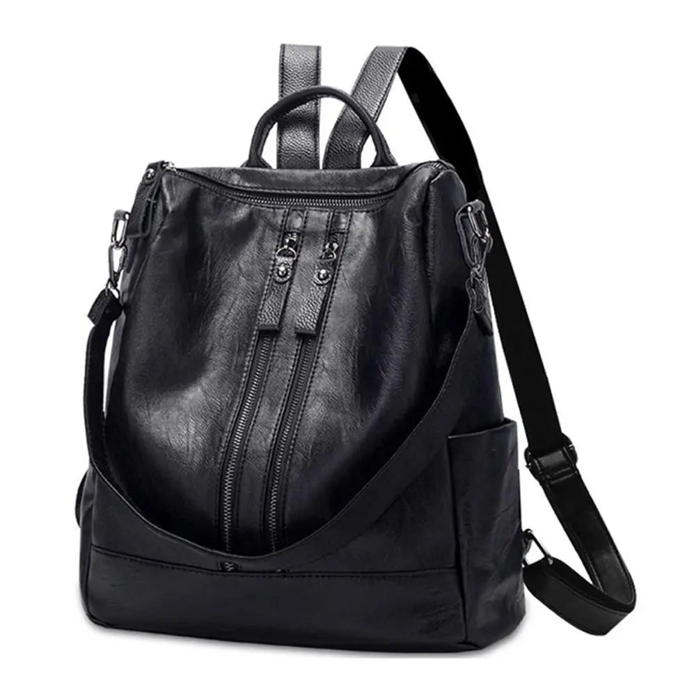 Damen Soft PU Leder Rucksack Schwarz – Großer Casual College- & Reise-Rucksack, multifunktional & ultraleicht