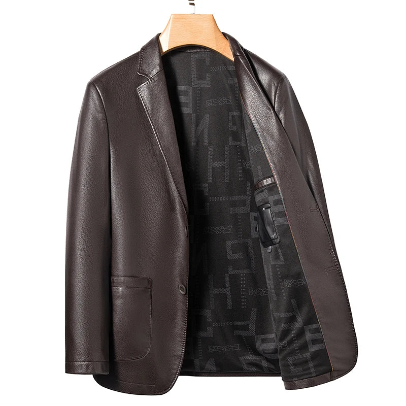 Mens Leather Jackets Business Casual PU Leather Blazer Jackets Fashion Slim Fit Motorcycle Suede Solid Color Outerwear Plus Size