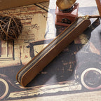 Vintage Leder Stifteetui aus Rindsleder mit Reißverschluss – Schlanke Pen Pouch für Schule, Büro & Notizbuch