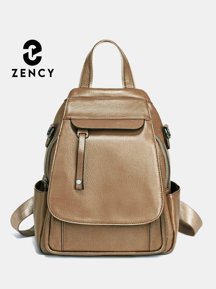 ZENCY Damen Rucksack aus echtem Leder – Modischer Fashion Backpack mit Multifunktionstaschen, hochwertiger Schul- & Reiserucksack für Alltag & Freizeit