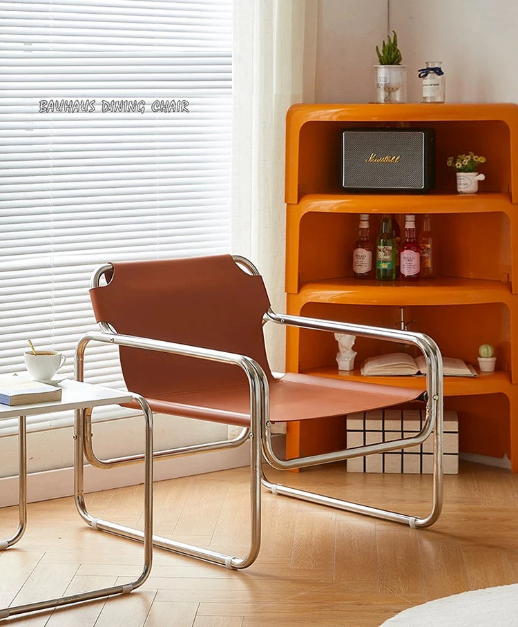 Sillón Bauhaus aus Sattelleder &amp; Edelstahl – Diseñador clásico-Lehnstuhl im minimalistaischen Stil für Wohnzimmer