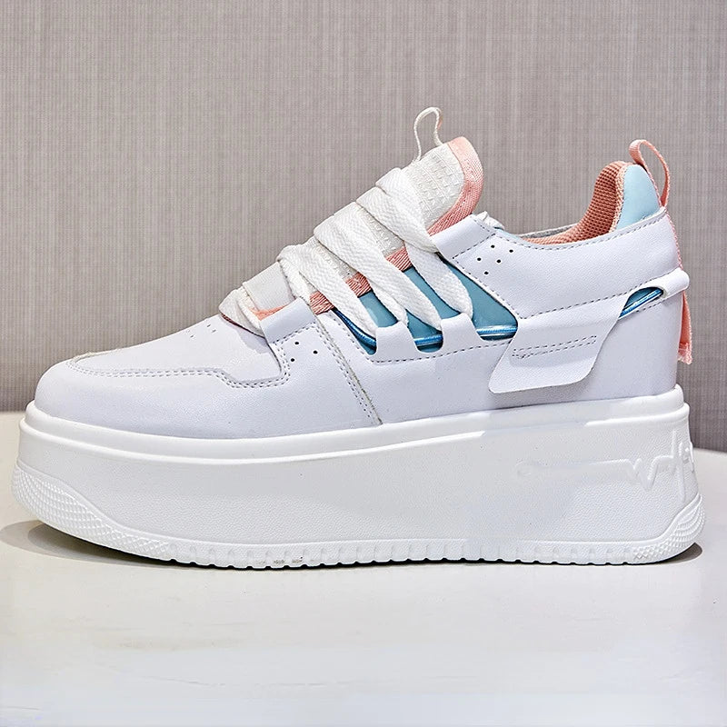 Damen Leder Plateau Sneaker mit verstecktem Absatz – Zapatillas con cuña de 9 cm aus echtem Leder für Herbst &amp; Winter 