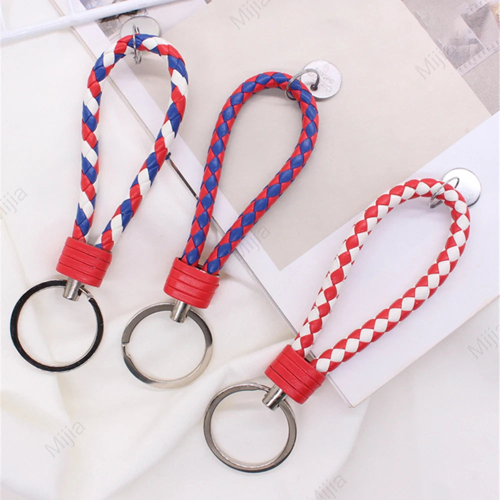 13 cm geflochtener PU-Leder Schlüsselanhänger – Farbiger Keyring für Damen & Herren, modisches Auto- & Taschen-Accessoire mit Metallring