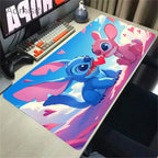 Tapis de souris en cuir HD Kawaii Anime Stitch – Grand tapis de souris de jeu avec protection anti-français, protection de l'environnement et protection manuelle en cuir PU