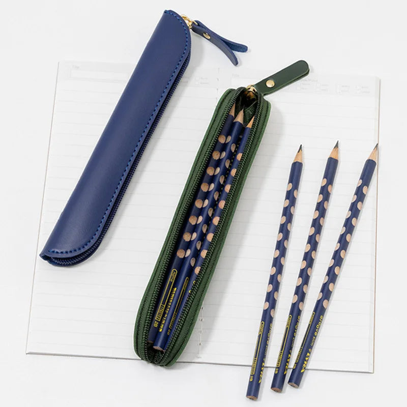 Handgefertigtes PU Leder Stifteetui mit Reißverschluss – Minimalistischer Pen Holder für 3–4 Stifte, Schule &amp; Büro 