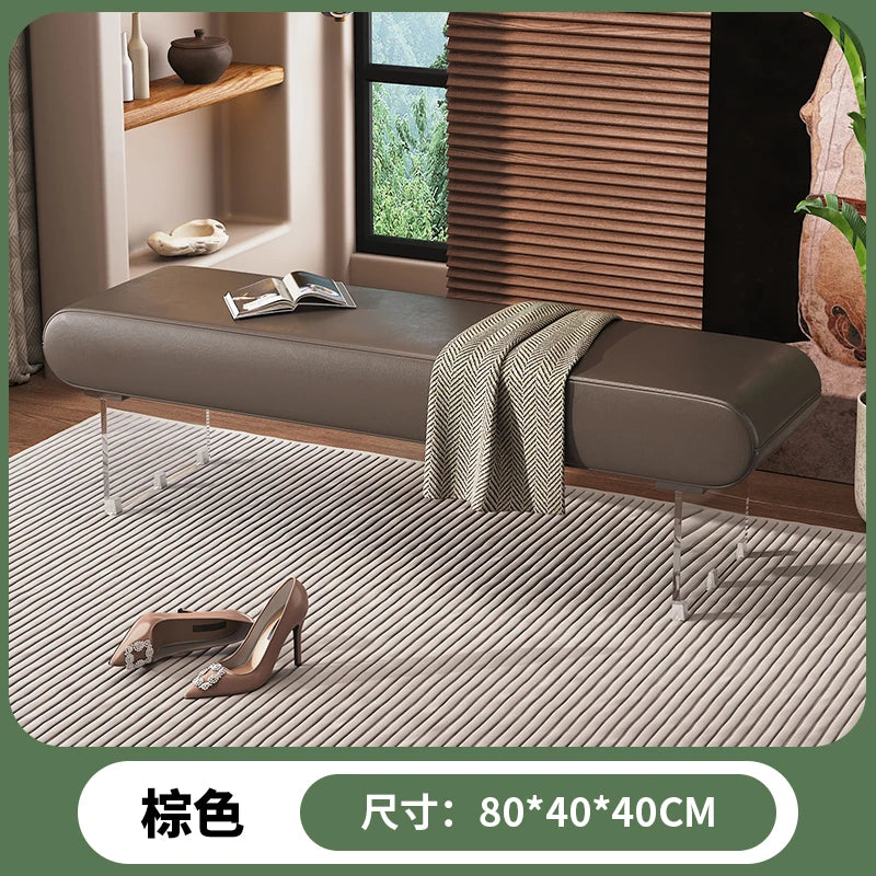 Designer Sitzbank & Ottoman aus Vintage PU-Leder – Moderne Bar- & Balkonbank mit Acrylbeinen im italienischen Stil