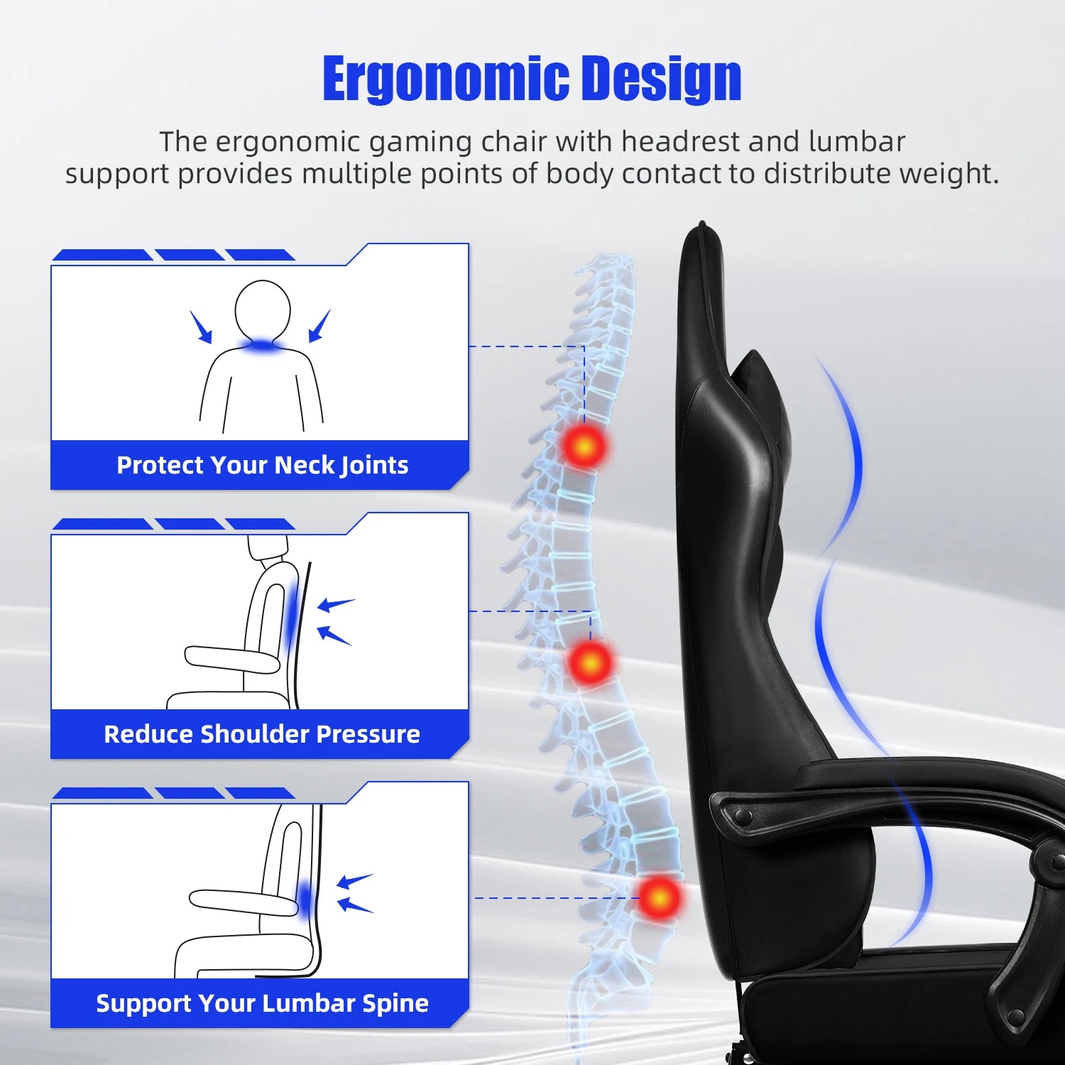 AUTHMIC Ergonomischer Gaming Chair mit Fußstütze – Verstellbarer PU-Leder Bürostuhl mit Lordosenstütze & Liegefunktion für Home Office & Gamer