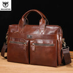 BULLCAPTAIN Herren Leder-Aktentasche - Maletín para portátil de 14 pulgadas para negocios, oficinas, escuelas y bolsos de mano 