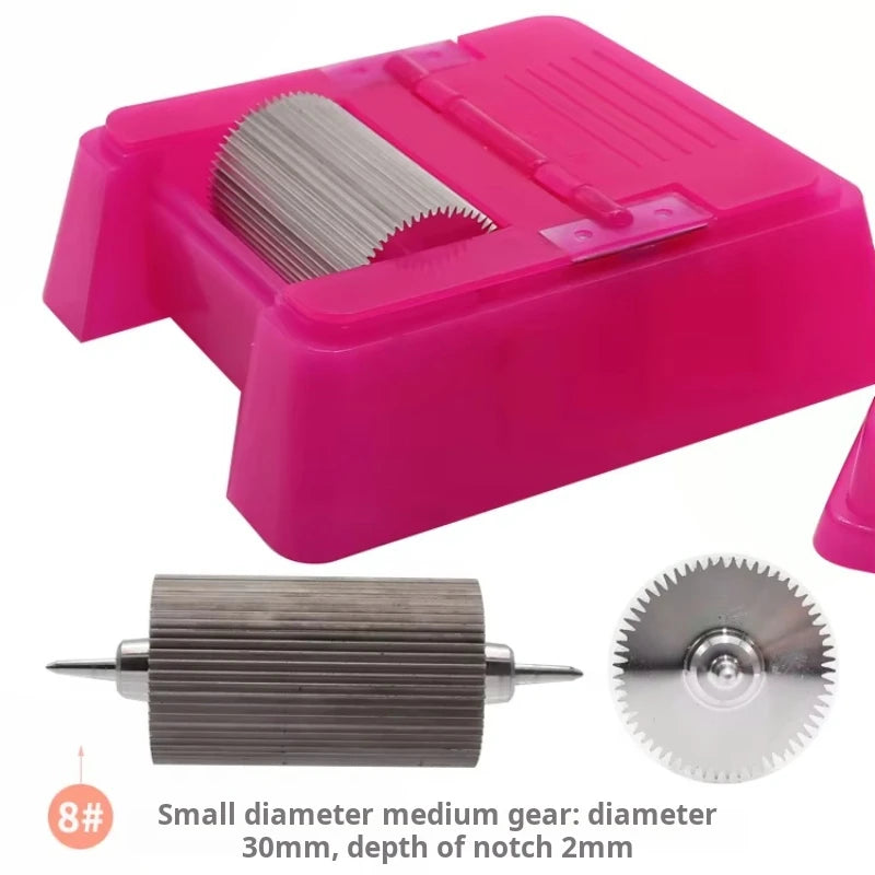 Quadratisches Lederkanten-Farbroller Set - Profi Oil Edge Box Werkzeug mit Zahnrädern für saubere Lederkanten (Rosé-Rot) 