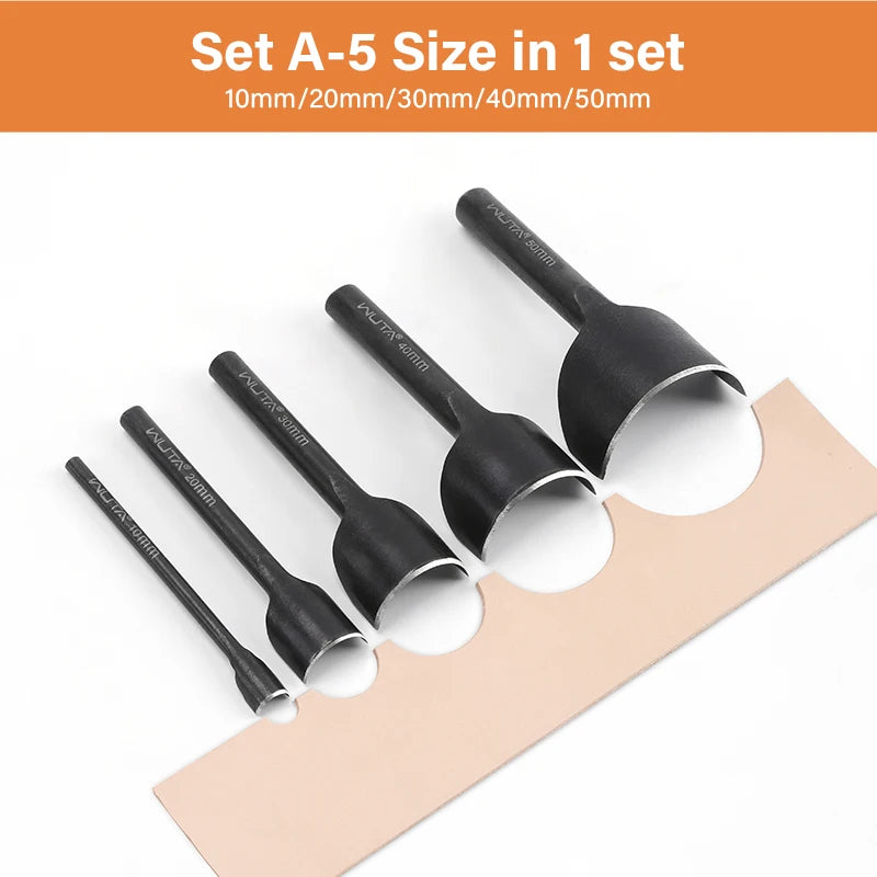 WUTA Basic Series Lederstanzen Set 5–11 tlg. – Halbmond- & Eckenstanzer aus Carbonstahl für Gürtel, Taschen & Riemenenden