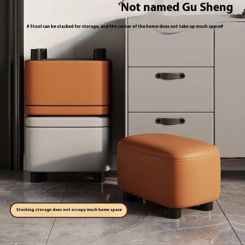 Schuhhocker mit Stauraum aus PU-Leder & Massivholz – Niedriger Sitzhocker für Flur, Wohnzimmer & Kinderzimmer