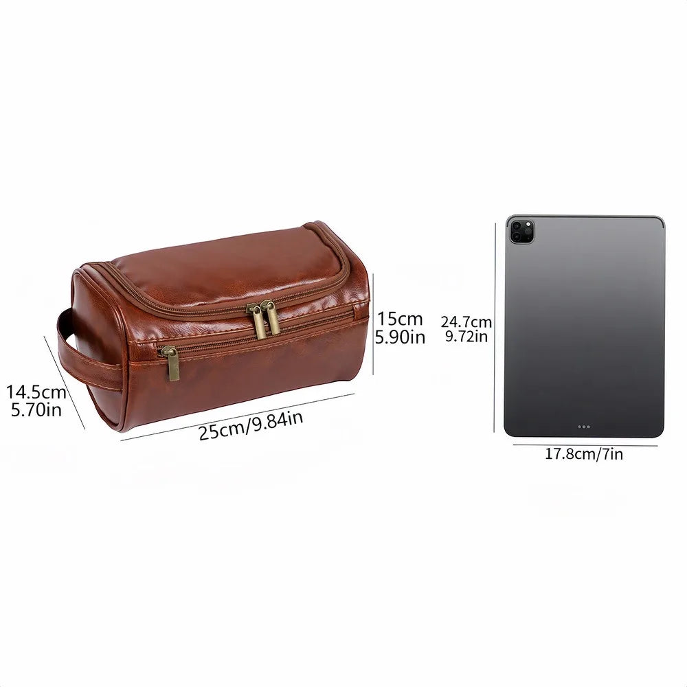 Geprägter Lederoptik Reise-Kulturbeutel – Hängender Kosmetik-Organizer mit großem Stauraum &amp; Reißverschluss