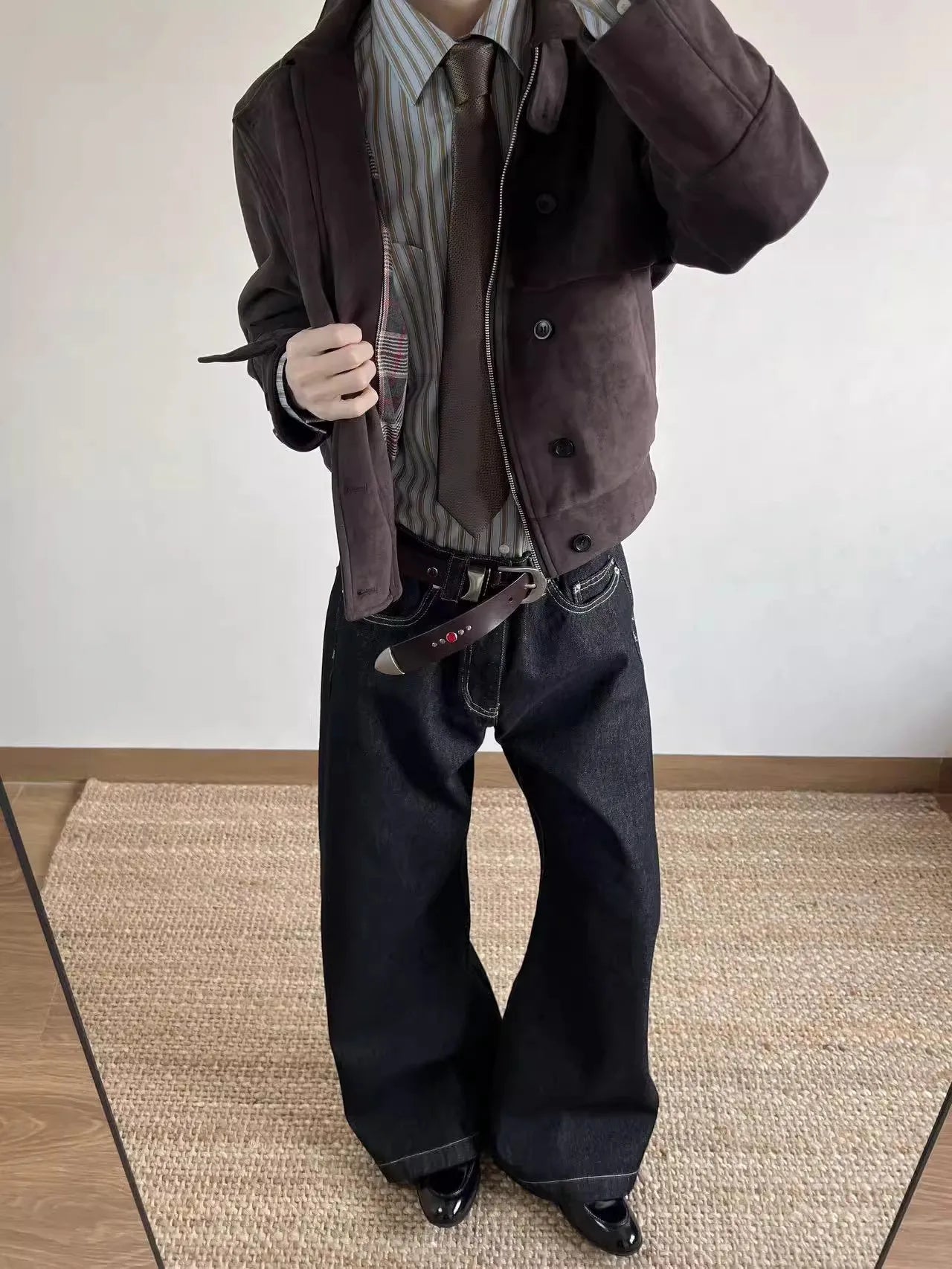 Mauroicardi Herren Faux Suede Lederjacke Braun – Kurze, weiche Designerjacke mit Umlegekragen & Reißverschluss für Frühling & Herbst