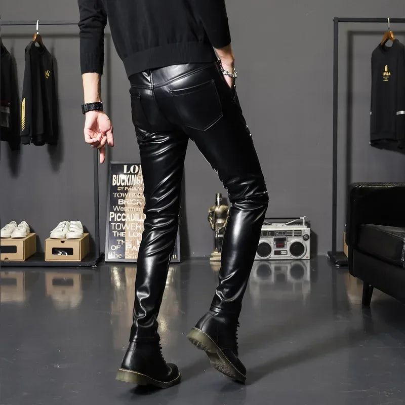 Herren Skinny Biker Lederhose 2024 – Slim Fit PU Lederhose für Motorrad, Club & Bühne, modische Pencil Pants für alle Jahreszeiten