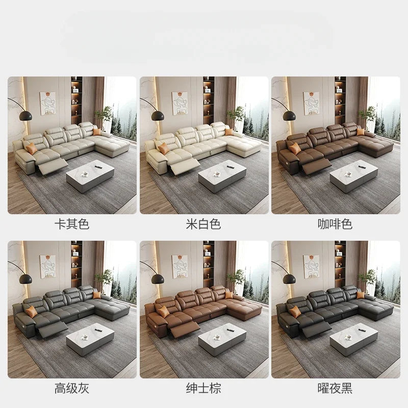 Italienisches Luxus Leder-Ecksofa mit Relaxfunktion – L-Form Wohnlandschaft aus Rindsleder, mit Schlaffunktion und Stauraum